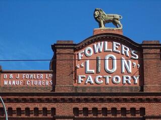 Fowler's "Lion" Factory fa&ced;ade.